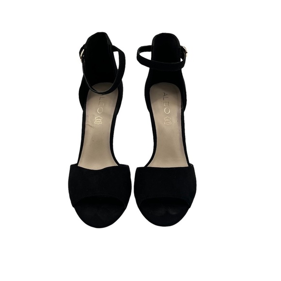 Aldo Black Suede Adjustable Ankle Strap Heeled Sandals Size 9 Women’s - Picture 3 of 10